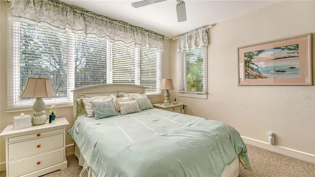 a bedroom with a large bed and a window