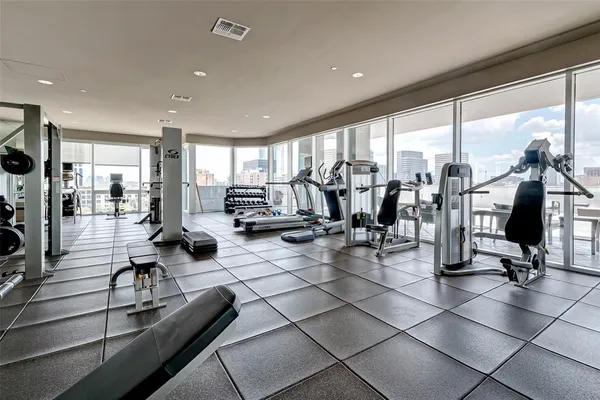 a view of a building with sitting area