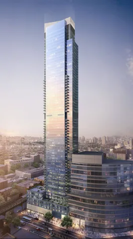 a city view with tall buildings