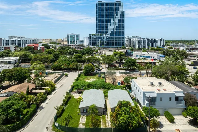a view of a city and tall buildings