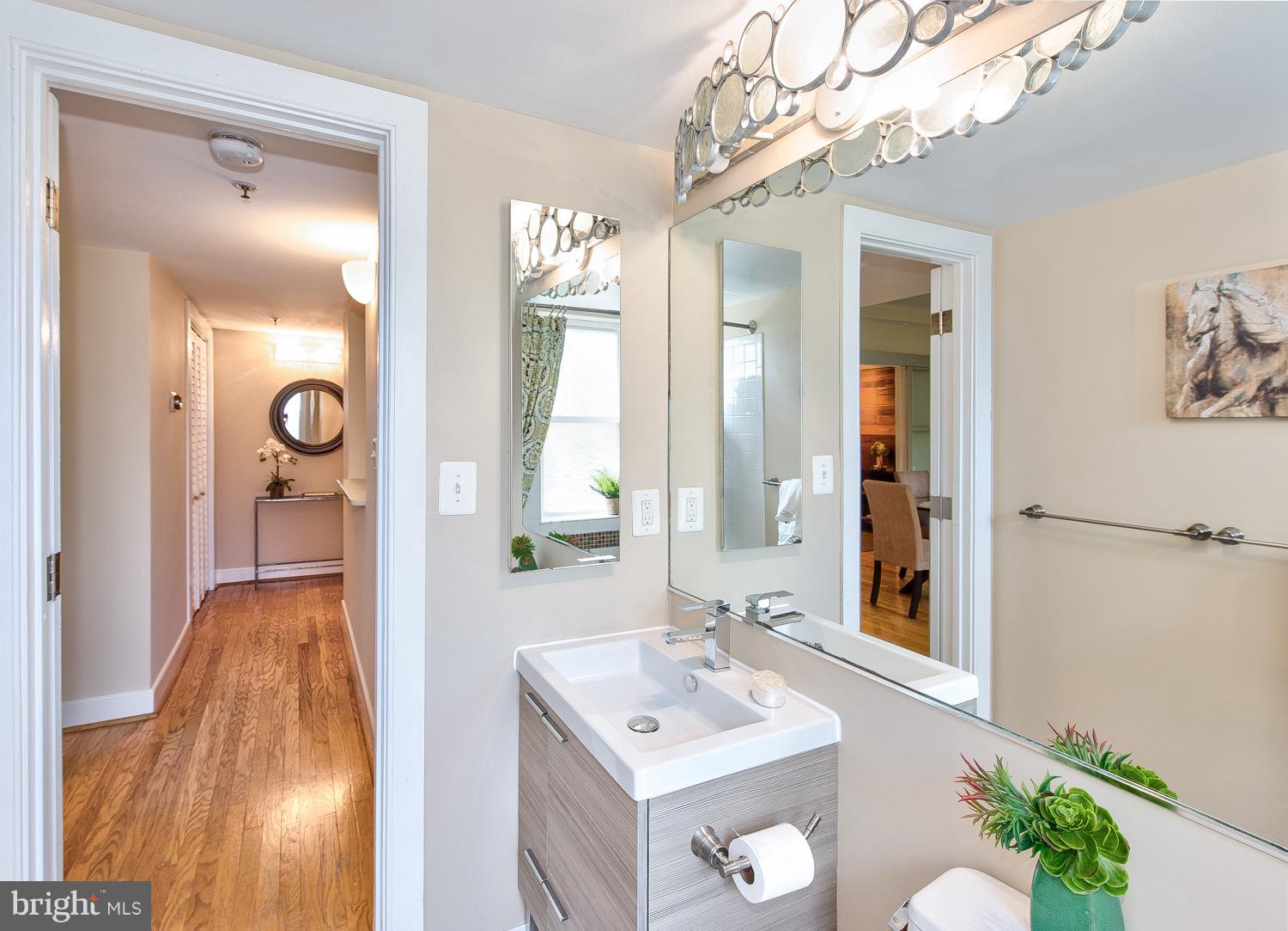 1727 R Street Northwest, Unit 202 Washington, DC 20009 - Photo 22 of 24 a bathroom with a sink a mirror and a shower