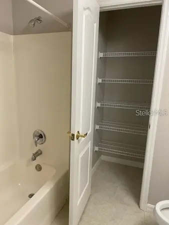 a bathroom with a bathtub