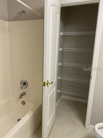 a bathroom with a bathtub