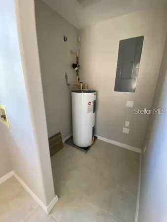 an empty room with a door