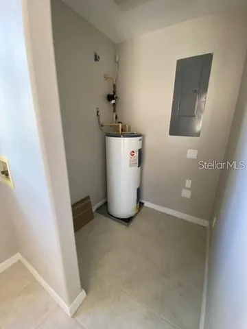 an empty room with a door