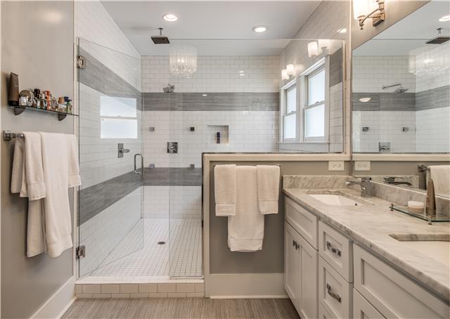 3518 Murphy Road Nashville, TN 37205 - Photo 12 of 20 a bathroom with a granite countertop sink mirror and a shower