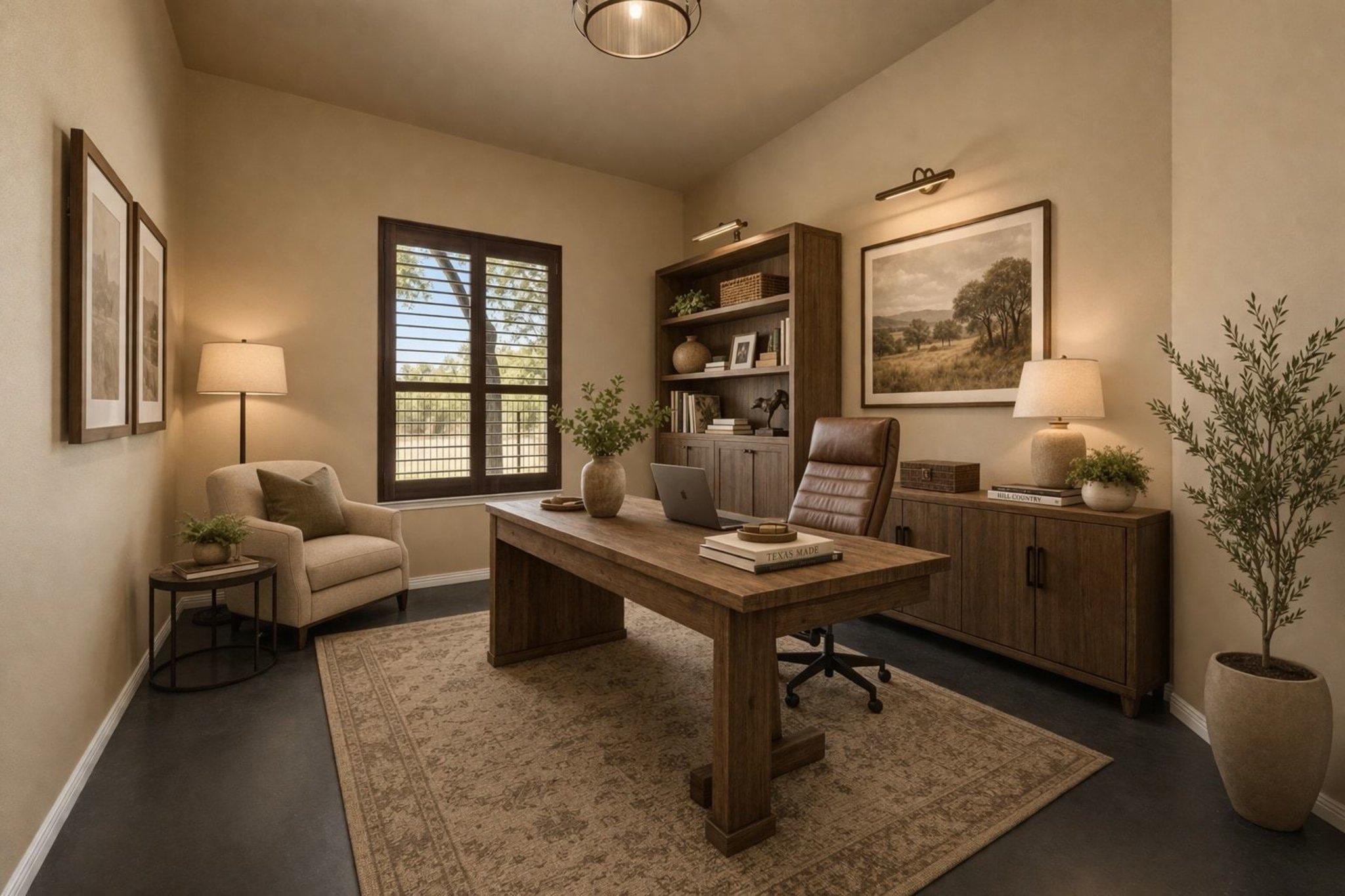 22204 Red Yucca Road Spicewood, TX 78669 - Photo 16 of 34 a workspace with furniture and a potted plant