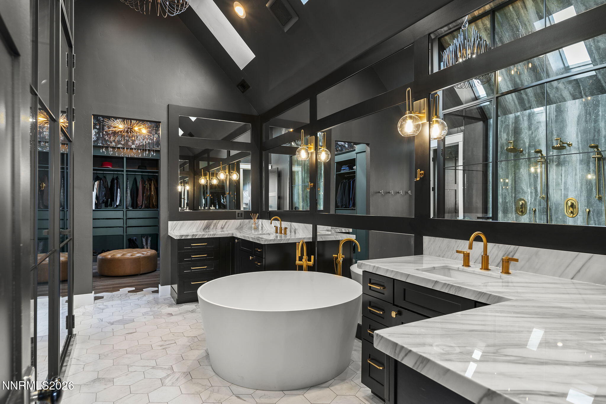 1426 Foothill Road Reno, NV 89511 - Photo 29 of 100 a bathroom with a granite countertop sink a toilet a mirror and shower