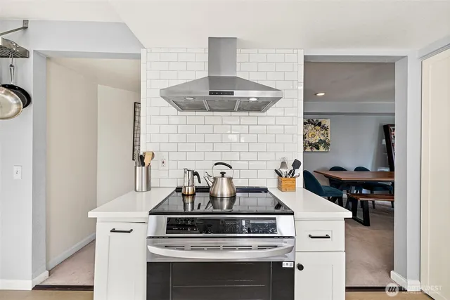 a stove top oven sitting inside of a kitchen