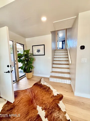 a view of a living room and a potted plant