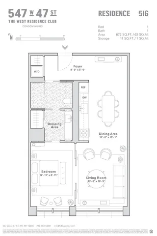 $1,035,000 | 547 West 47th Street, Unit 516 | Hell's Kitchen