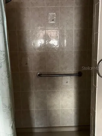 a close view of a bathroom shower