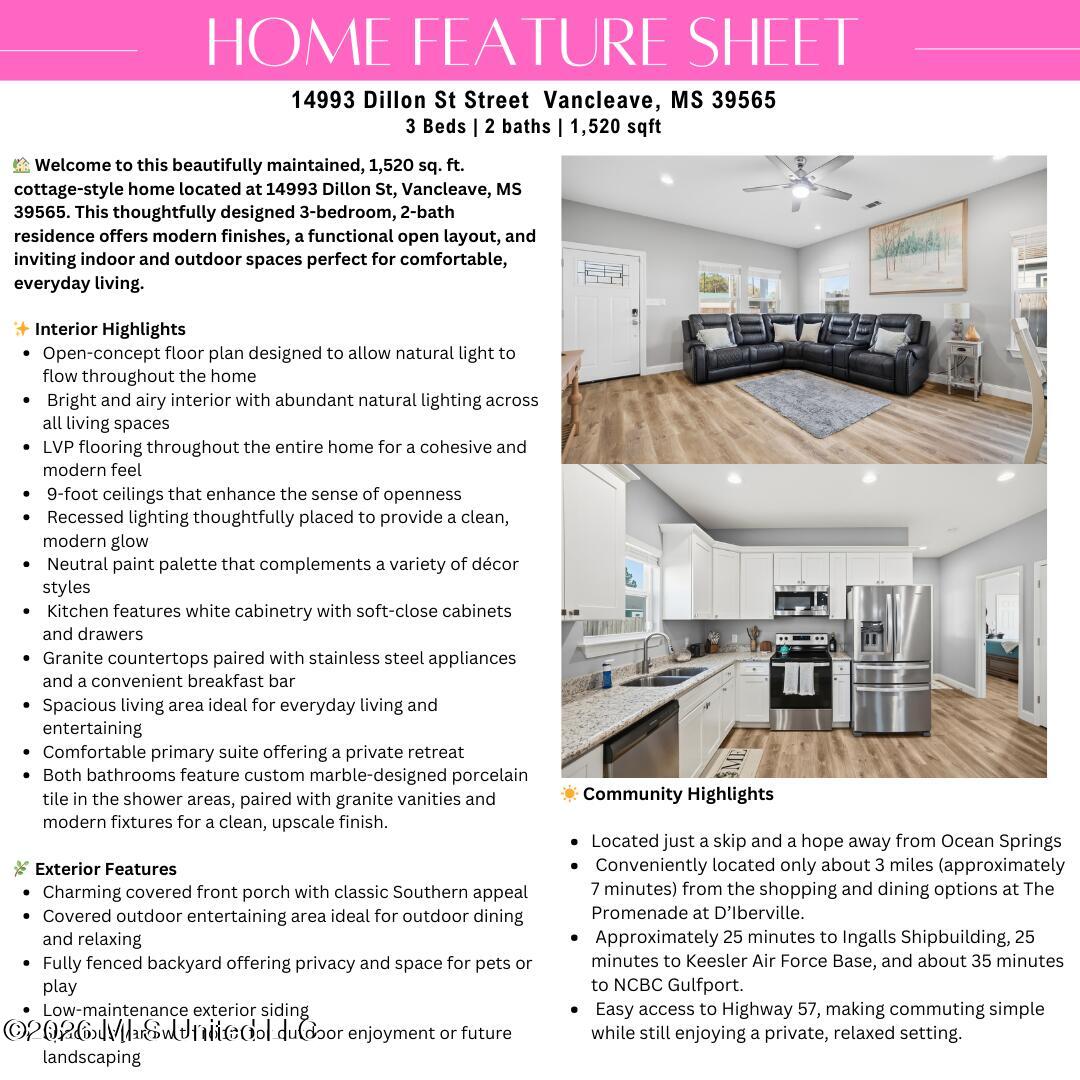 14993 Dillon Street Vancleave, MS 39565 - Photo 2 of 34 14993 Dillon St- Home Feature Sheet