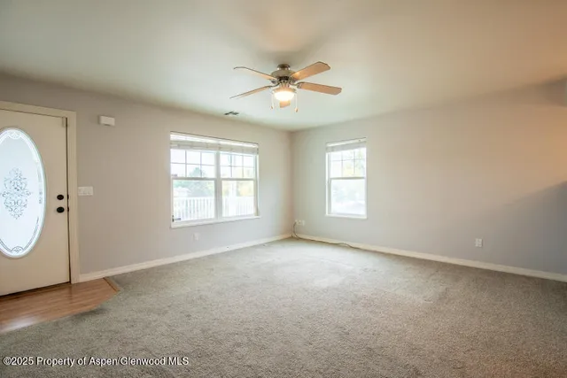 a view of a livingroom with a window