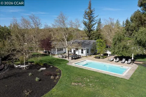 a view of a garden with a fountain