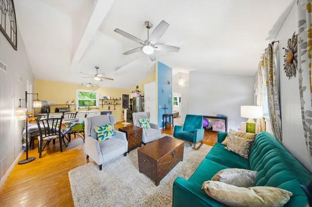 a view of a room with lots of trees and plants