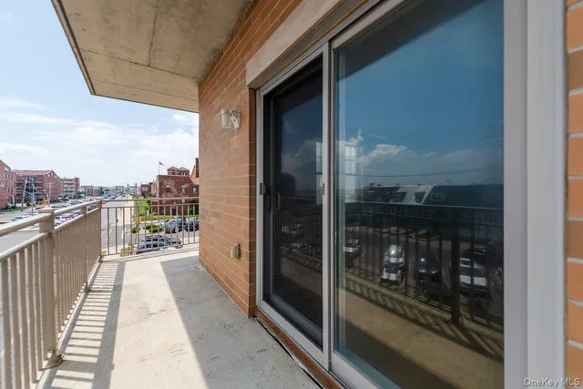 a view of a balcony with city view