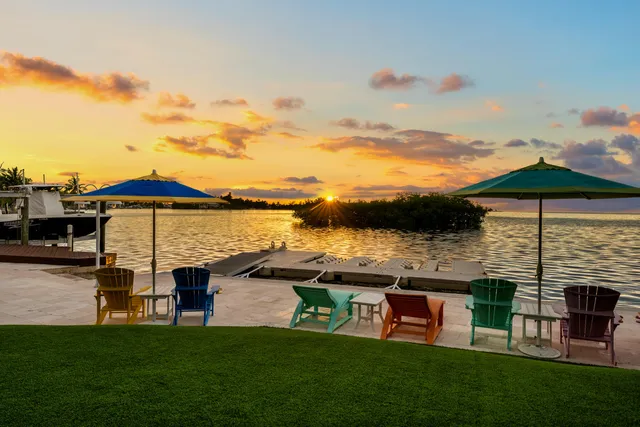 an aerial view of a house with a yard and garden