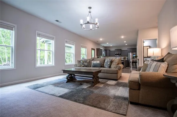 a room with fireplace and furniture