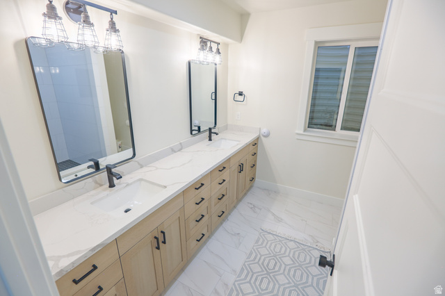 126 North 800 West Mapleton, UT 84664 - Photo 55 of 79 Full bath featuring double vanity and light marble finish flooring