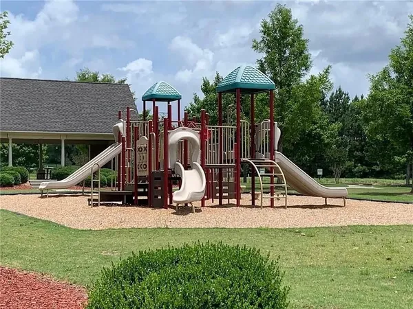 a view of a park with slide
