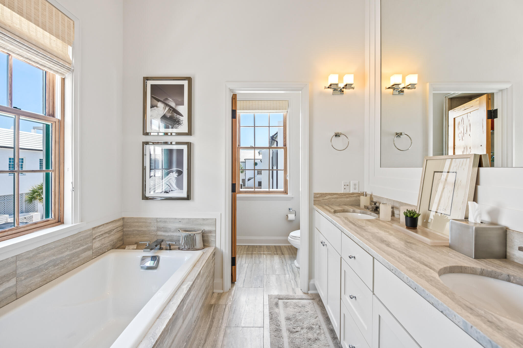 101 Charles Street Inlet Beach, FL 32461 - Photo 25 of 59 a bathroom with a granite countertop tub sink and mirror