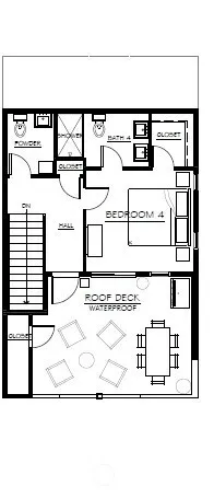 a view of a terrace with chairs and a potted plant