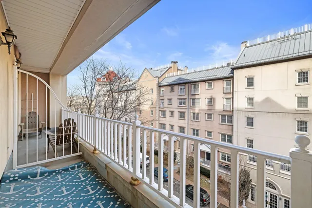 a view of a building from a balcony