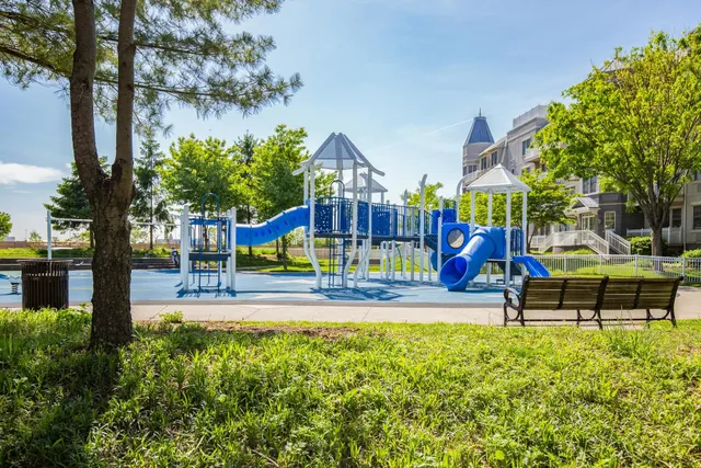 a view of a park with slide