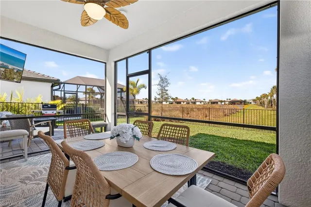 a view of a patio with furniture