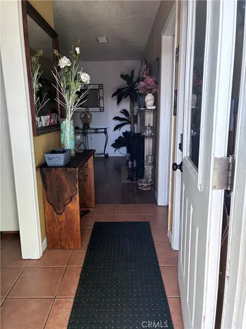 a view of a hallway with wooden floor and a potted plant