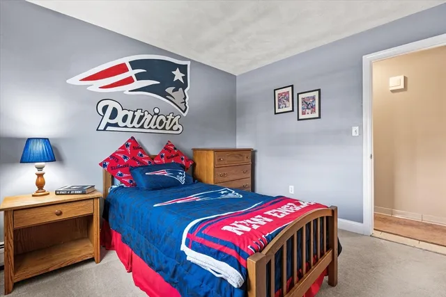 a bedroom with a bed and a dresser