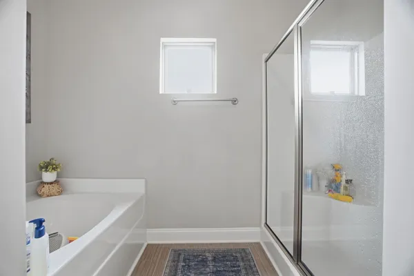 a bathroom with a bathtub