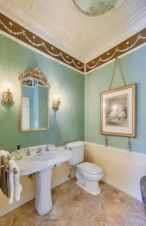 a view of a hallway with a chandelier