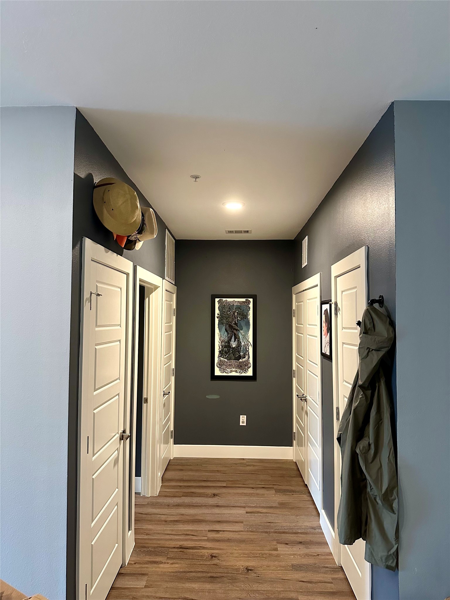 6444 Burnet Road, Unit 203 Austin, TX 78757 - Photo 3 of 30 Hallway featuring wood-style flooring, white paneled doors, and recessed lighting