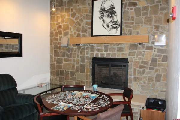 a building with a table and chair