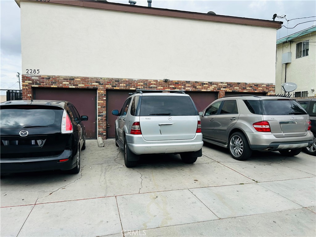 a view of a car parked in garage