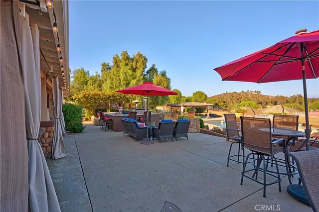 a view of a terrace with a garden