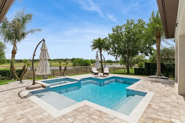 an aerial view of a house with a garden