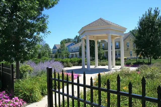 a view of a city with lawn chairs