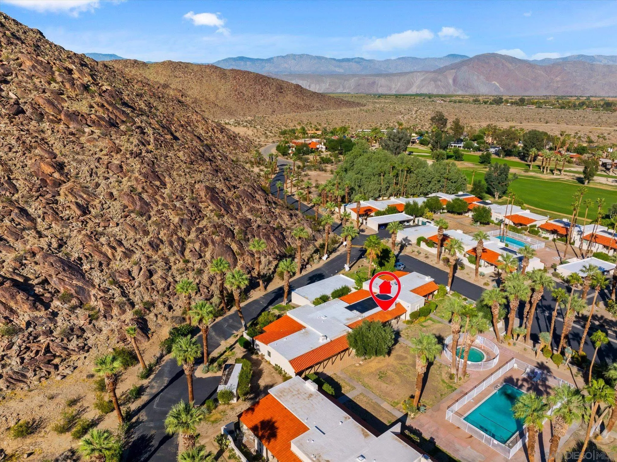 1668 Montezuma Court, Unit 22 Borrego Springs, CA 92004 - Photo 52 of 75 an aerial view of residential houses with outdoor space and mountain view