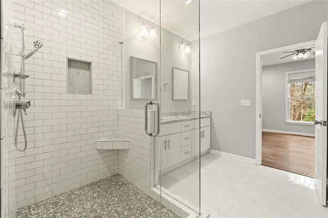 a bathroom with a shower