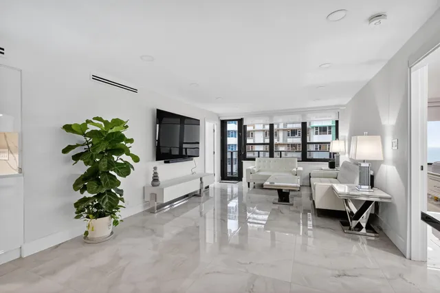 a living room with furniture potted plant and a window