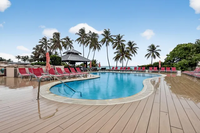 a garden view with a seating space