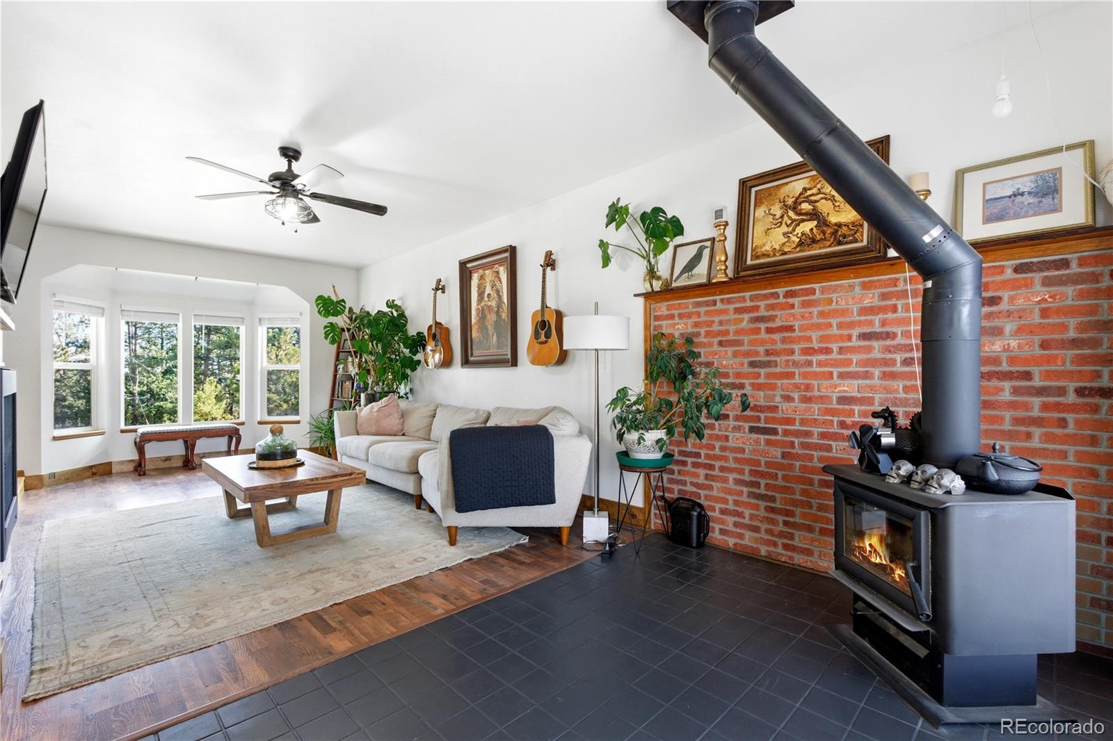 243 Hi Meadow Drive Bailey, CO 80421 - Photo 13 of 37 a living room with furniture a fireplace and a flat screen tv