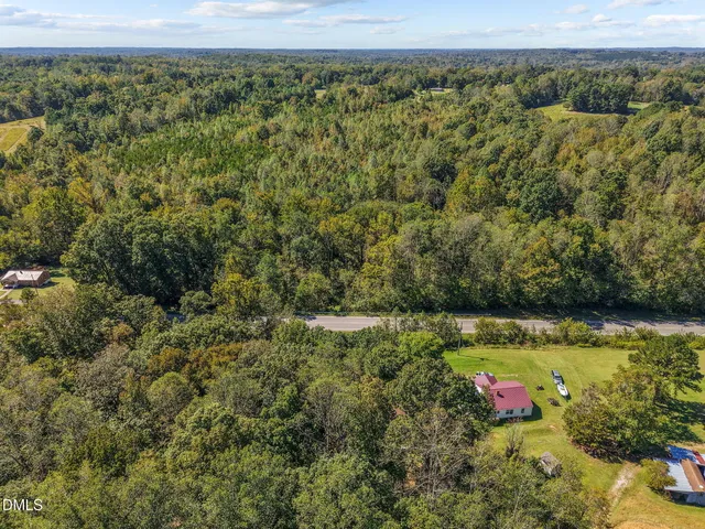 a view of a city with lush green forest