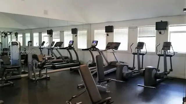 a view of a room with gym equipment