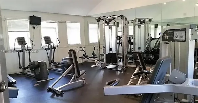 a view of a room with gym equipment