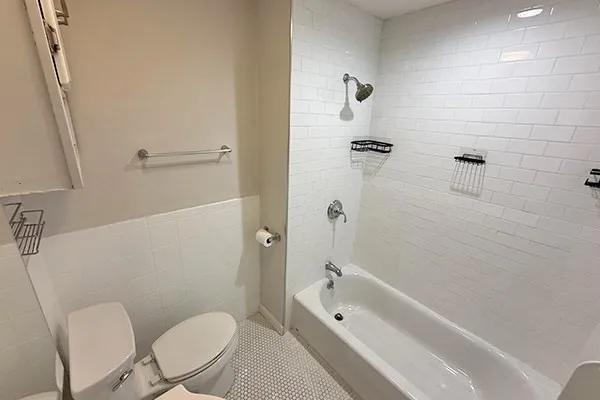 a bathroom with a sink a toilet a mirror and shower