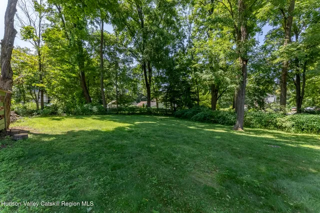 a view of green field with trees in the background